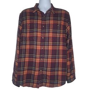 Sonoma Men's Button Front Flannel Chore Shirt LG Autumn Rust Burgundy Plaid Soft